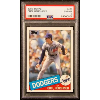 Orel Hershiser Los Angeles Dodgers 1985 Topps Card #493 PSA 8 Near Mint