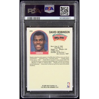 David Robinson San Antonio Spurs 1989 Hoops Rookie Card #310 PSA 9 Mint