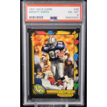 Emmitt Smith Dallas Cowboys 1991 Wild Card Football Card #46 PSA 6 EX-MT