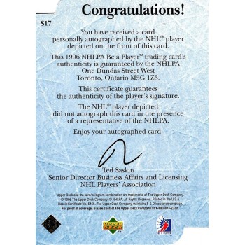 Mike Craig Maple Leafs Signed 1995-96 Upper Deck Be A Player Die-Cut Card #S17