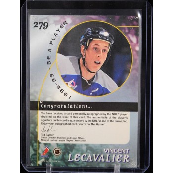 Vincent Lecavalier Signed 1998-99 In The Game Be A Player Gold Card #279