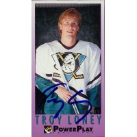 Troy Loney Anaheim Ducks Signed 1993-94 Fleer Power Play Card #8 JSA Authentic