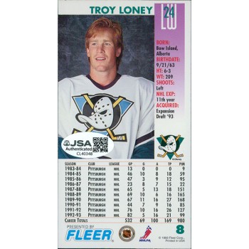 Troy Loney Anaheim Ducks Signed 1993-94 Fleer Power Play Card #8 JSA Authentic Troy Loney Anaheim Ducks Signed 1993-94 Fleer Power Play Card #8 JSA Authentic