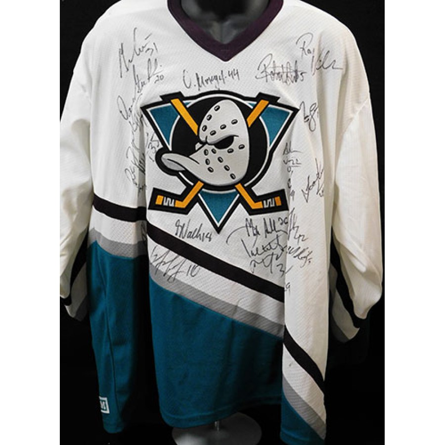 My '02 Team-signed Mighty Ducks Jersey. : r/AnaheimDucks