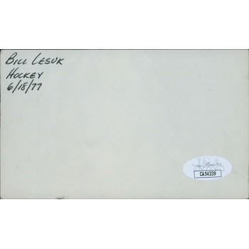 Bill Lesuk Winnipeg Jets Signed 3x5 Index Card JSA Authenticated