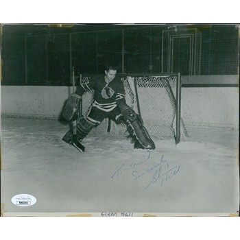 Glenn Hall Chicago Blackhawks Signed 8x10 Vintage Photo JSA Authenticated