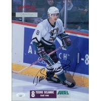 Teemu Selanne Anaheim Ducks Signed 8.5x11 Cardstock Promo Photo JSA Authentic