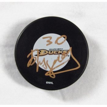 Ilya Bryzgalov Anaheim Ducks Signed Hockey Puck JSA Authenticated Smudged