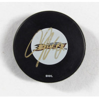 Sebastien Caron Anaheim Ducks Signed Hockey Puck JSA Authenticated Smudged