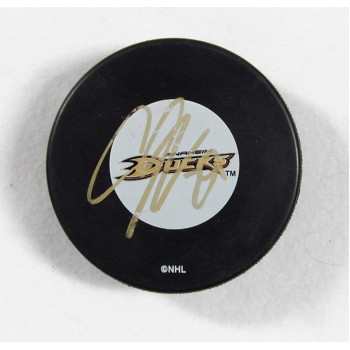 Sebastien Caron Anaheim Ducks Signed Hockey Puck JSA Authenticated Smudged