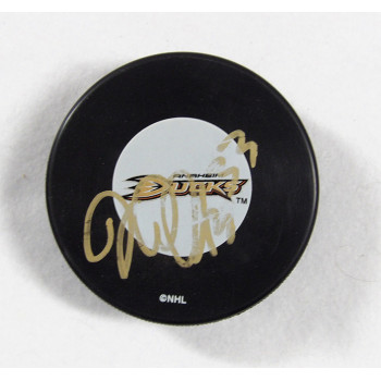 Joe DiPenta Anaheim Ducks Signed Hockey Puck JSA Authenticated Smudged