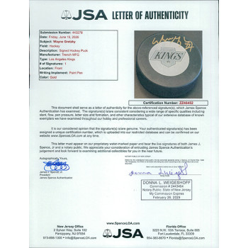 Wayne Gretzky Los Angeles Kings Signed NHL Hockey Puck JSA Authenticated