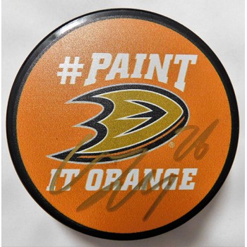 Carl Hagelin Signed Anaheim Ducks Paint It Orange Hockey Puck JSA Authenticated