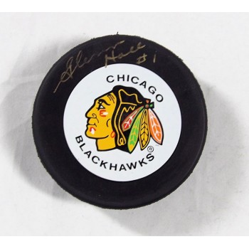 Glenn Hall Chicago Blackhawks Signed NHL Hockey Puck JSA Authenticated Off Qlty