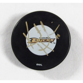 Kent Huskins Anaheim Ducks Signed Hockey Puck JSA Authenticated Smudged