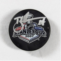 Brad May Anaheim Ducks Signed 2007 Stanley Cup Hockey Puck JSA Authenticated