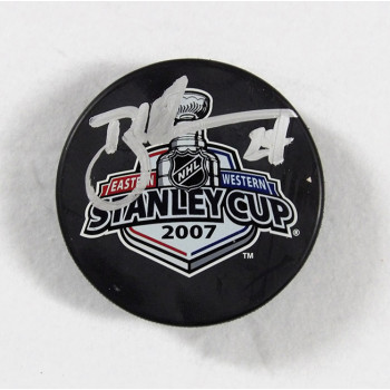 Brad May Anaheim Ducks Signed 2007 Stanley Cup Hockey Puck JSA Authenticated