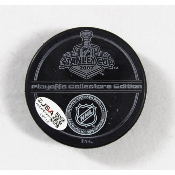 Brad May Anaheim Ducks Signed 2007 Stanley Cup Hockey Puck JSA Authenticated