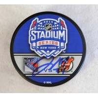 Jon Merrill New Jersey Devils Signed Stadium Hockey Puck JSA Authenticated