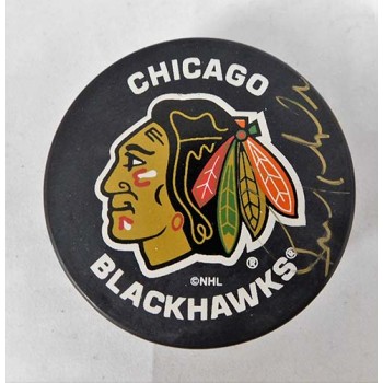 Bernie Nicholls Signed Chicago Blackhawks Hockey Puck JSA Authenticated