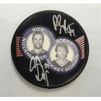 Rob and Scott Niedermayer Signed Hockey Puck JSA Authenticated