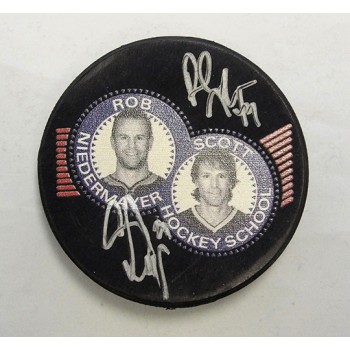 Rob and Scott Niedermayer Signed Hockey Puck JSA Authenticated