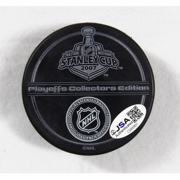 Dustin Penner Anaheim Ducks Signed 2007 Stanley Cup Hockey Puck JSA Authentic