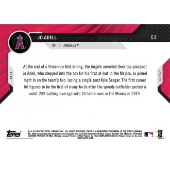 Joe Adell Los Angeles Angels 2020 Topps Now-Call Up 1st Hit At 1st Bat Card #53