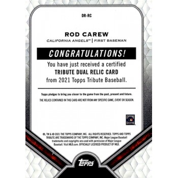 Rod Carew California Angels 2021 Topps Tribute Dual Relics Card /150 #DR-RC