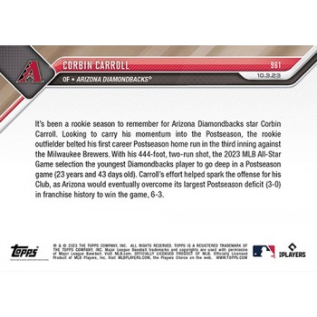 Corbin Carroll 2023 MLB TOPPS NOW Youngest DBacks To Hit HR Postseason Card #961