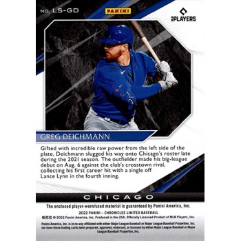 Greg Deichmann Cubs 2022 Panini Chronicles Limited Swatches RC Card #LS-GD