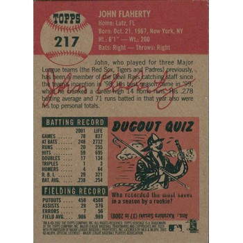 John Flaherty Rays 2002 Topps Heritage Card #217 Special Olympics Nevada 1/1