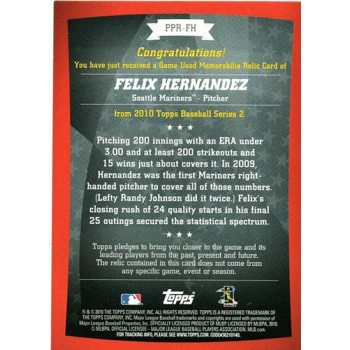 Felix Hernandez Seattle Mariners 2010 Topps Peak Performance Jsy Card PPR-FH /99