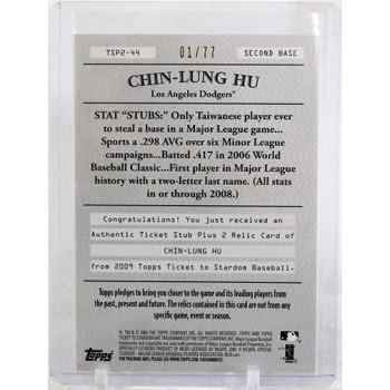 Chin-Lung Hu Los Angeles Dodgers 2009 Topps Ticket To Stardom Card #TSP2-44 1/77