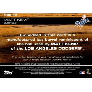 Matt Kemp Los Angeles Dodgers 2010 Topps Update Bat Barrel Card #MBB-42 20/99