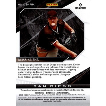 Reiss Knehr Padres 2022 Panini Chronicles Limited Swatches RC Card #LS-RK