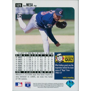 Jose Mesa 1996 Collector's Choice Baseball Card #121 Special Olympics Nevada 1/1