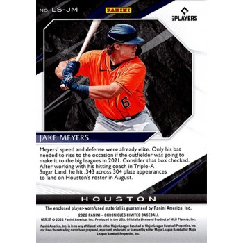 Jake Meyers Astros 2022 Panini Chronicles Limited Swatches Red RC Card #LS-JM