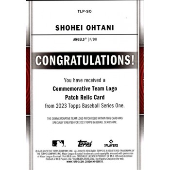 Shohei Ohtani Los Angeles Angels 2023 Topps Commemorative Patch Card #TLP-SO