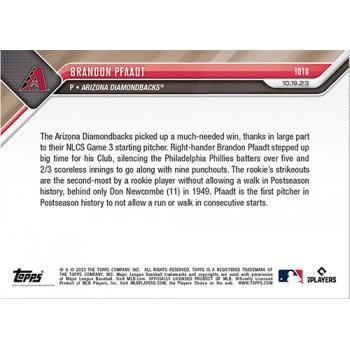 Brandon Pfaadt DBacks 2023 Topps NOW Rookie's Strikeout Performance Card #1018