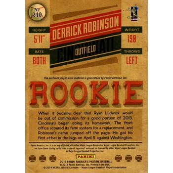 Derrick Robinson Cincinnati Reds 2013 Panini America's Pastime Card #240 /25