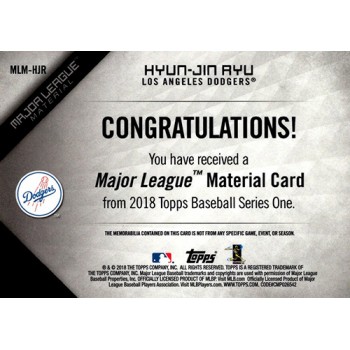 Hyun-Jin Ryu Los Angeles Dodgers 2018 Topps Series One Baseball Card #MLM-HJR 99