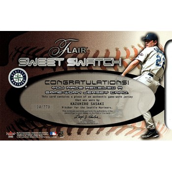 Kazuhiro Sasaki Seattle Mariners 2002 Fleer Flair Sweet Swatch 5x8 Card 104/770