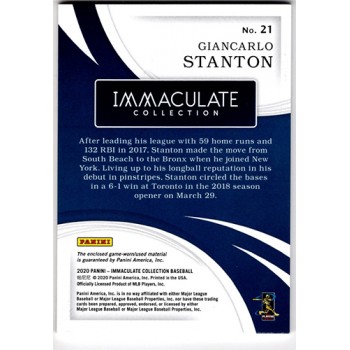 Giancarlo Stanton Yankees 2020 Panini Immaculate Collection Relics Card #21 /99