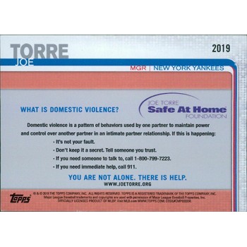 Joe Torre New York Yankees 2019 Topps Special Safe At Home Baseball Card