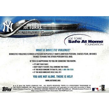Joe Torre New York Yankees 2018 Topps Special Safe At Home Baseball Card
