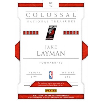 Jake Layman Blazers 2016-17 Panini Colossal National Treasures Card #12 /60