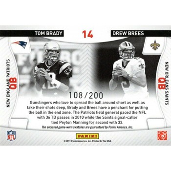 Tom Brady & Drew Brees 2011 Panini Prestige LL Game Used Patch #14 108/200 Card