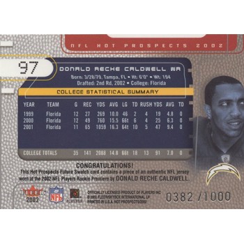 Donald Reche Caldwell 2002 Fleer Hot Prospects Card #97 /1000