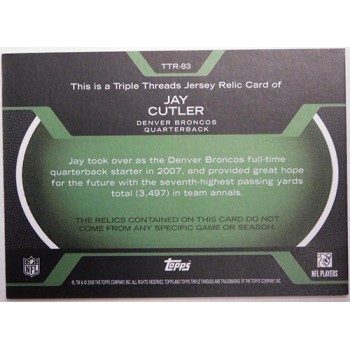 Jay Cutler Broncos 2008 Topps Triple Threads Relic Emerald Card #TTR-83 3/9